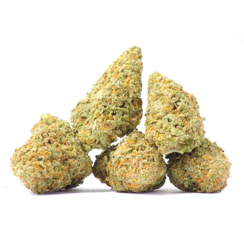 An image of Forbidden Fruit strain marijuana buds on a blank white background
