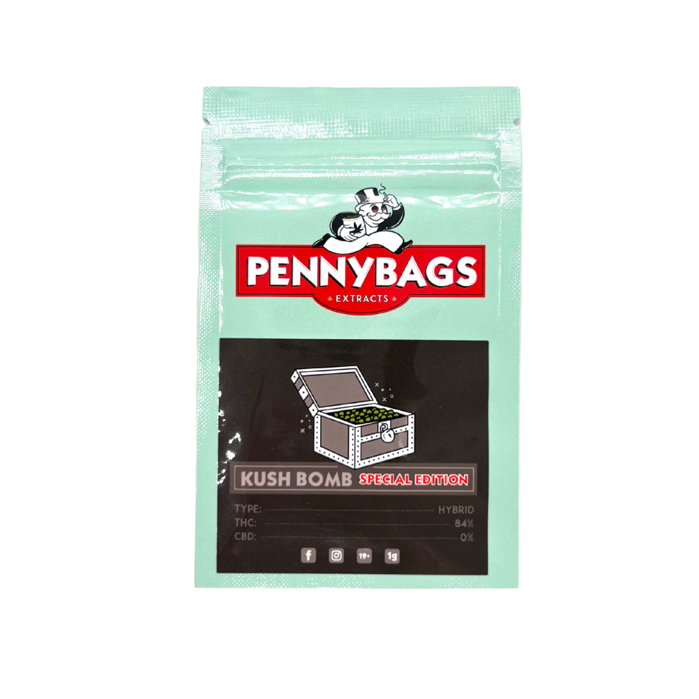 An image of Kush Bomb Pennybags Shatter on a white background