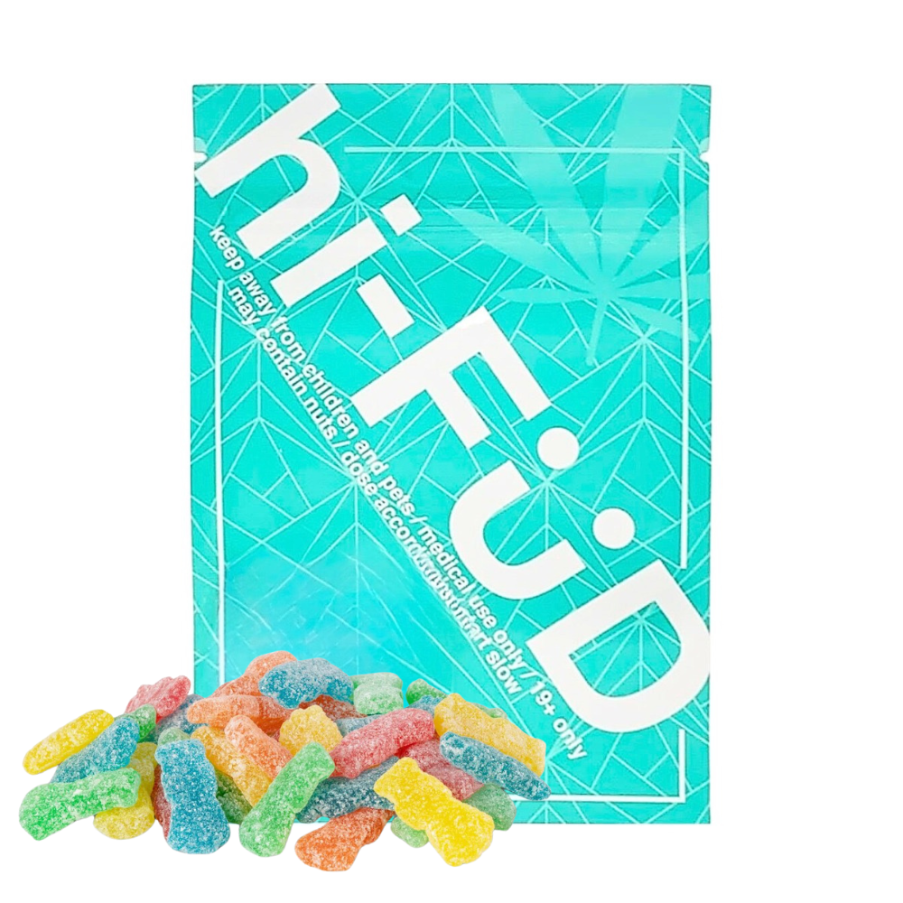 An image of THC hi-FÜD Sour Patch Kids showcasing the packaging and gummies