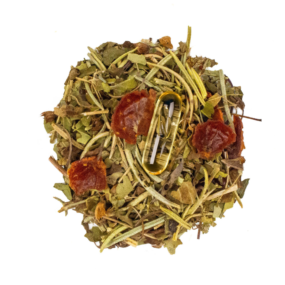 An image of Wesley Memory Eternitea in a circular pile showing the contents of the tea bag