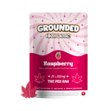 Grounded High Dose Marijuana Leaf Gummies packaging with one cannabis leaf-shaped gummies displayed on a white background