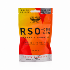 An image of PEGASUS - Peach Sativa RSO + CBG + CBN Gummies – 1400mg on a clean white background
